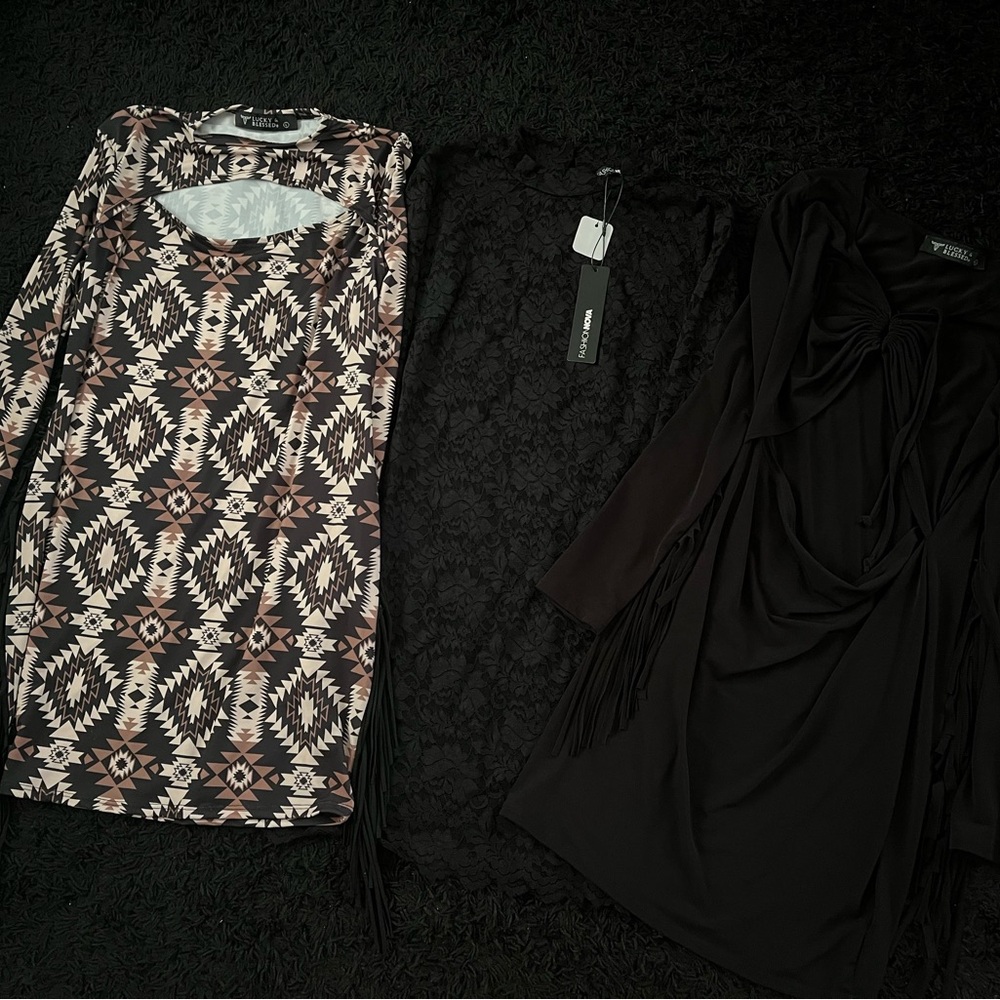 Patterned and Black Dresses Set